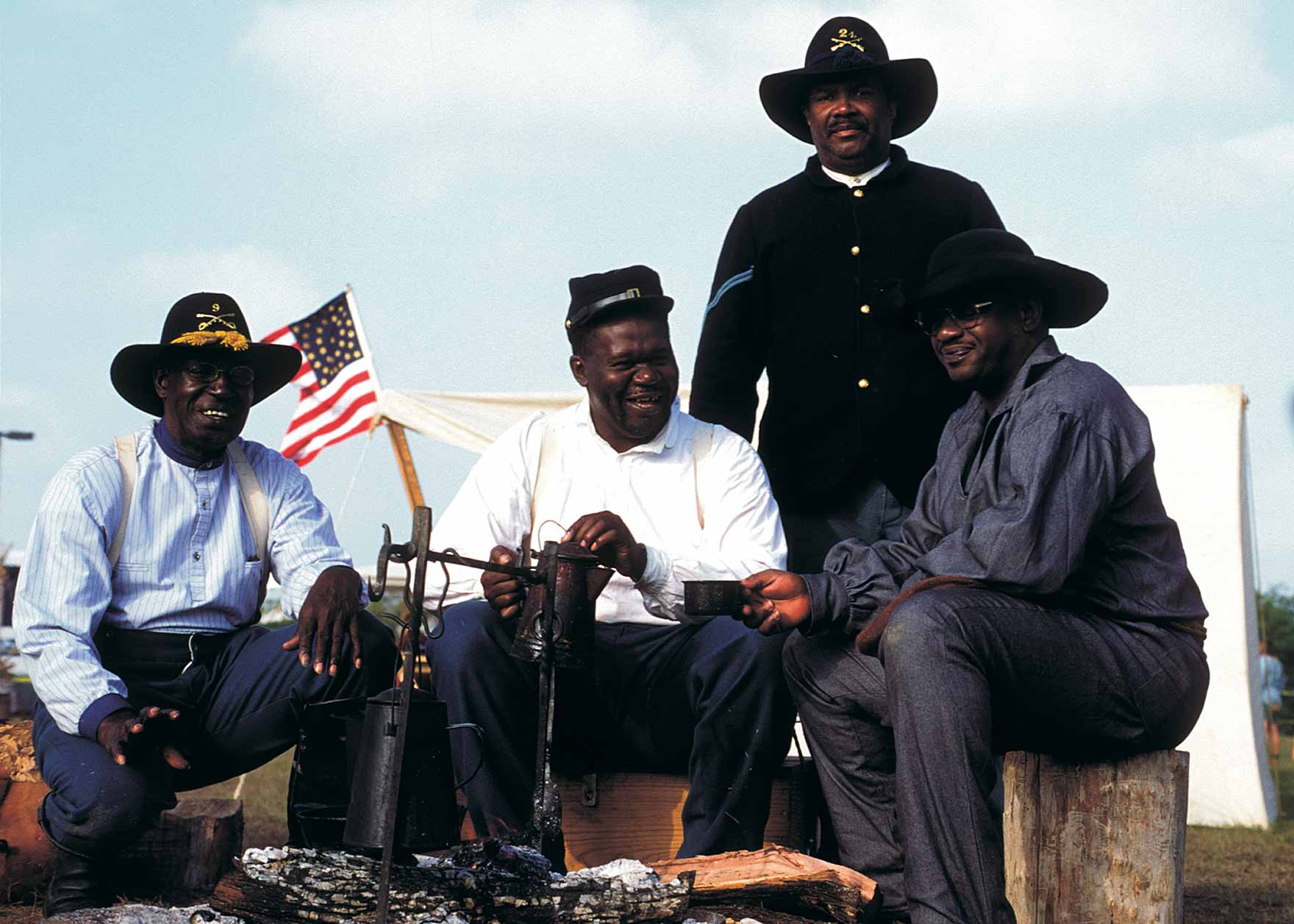 Buffalo Soldiers by campfire.